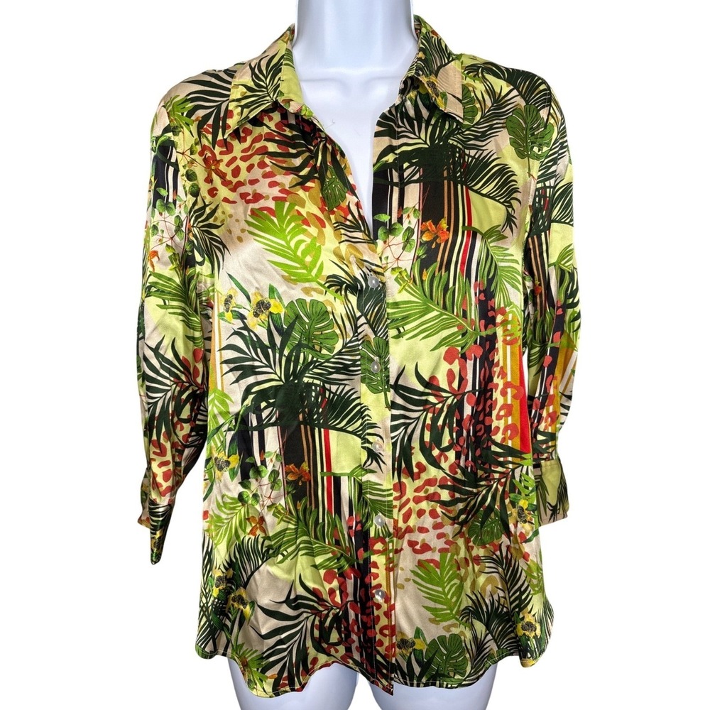 L'AGENCE Womens Floral Tropical 100% Silk‎ Button Down Shirt XS Excellent Resort - Picture 2 of 11